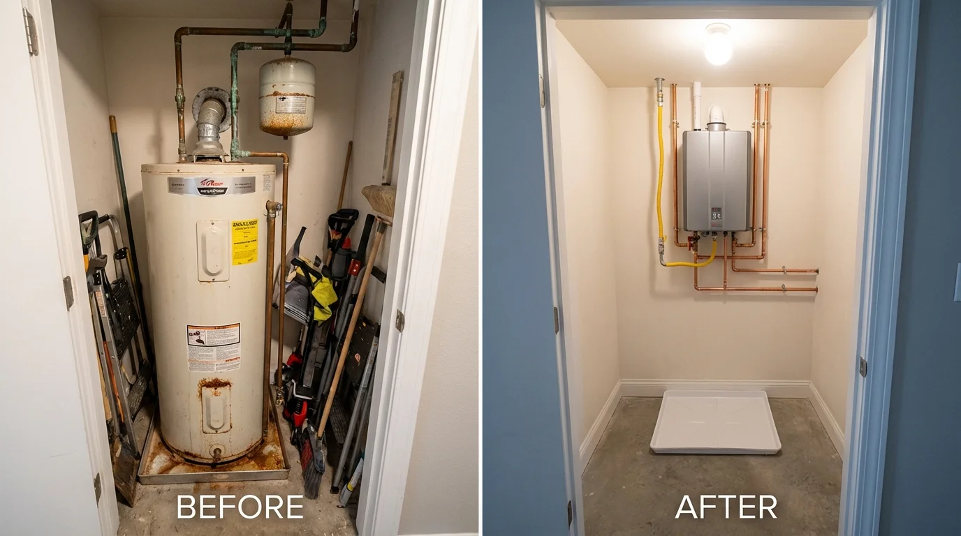 Tank water heater versus wall-mounted tankless unit comparison for Harrison, OH homeowners