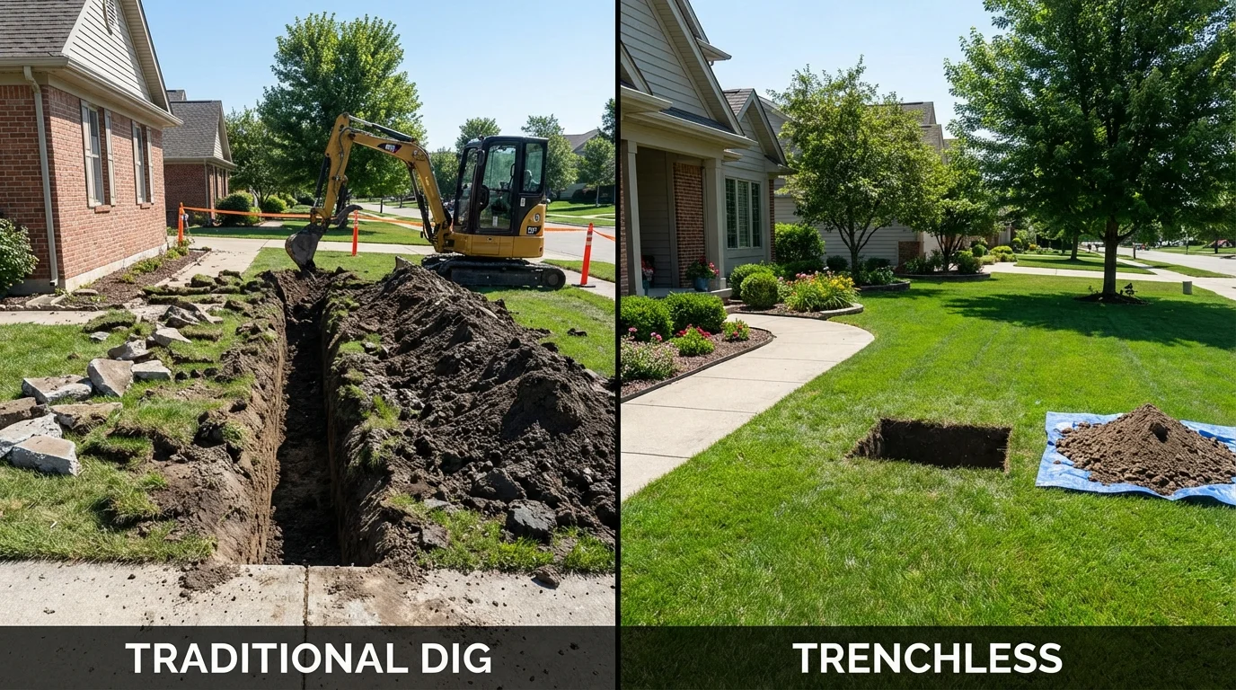 Trenchless sewer repair with minimal yard damage versus traditional excavation in Harrison, OH
